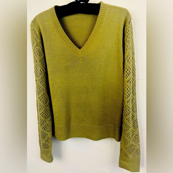 Size XL, army green, V neck with see through detailed arms - $15 - Picture 1 of 4